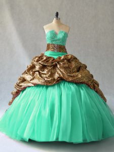 Great Aqua Blue and Turquoise Sleeveless Organza Brush Train Lace Up Quinceanera Gown for Sweet 16 and Quinceanera