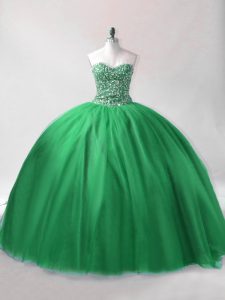 Pretty Tulle Sweetheart Sleeveless Lace Up Beading Ball Gown Prom Dress in Dark Green
