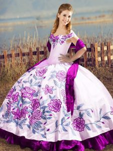Floor Length Lace Up Sweet 16 Quinceanera Dress Purple for Sweet 16 and Quinceanera with Embroidery