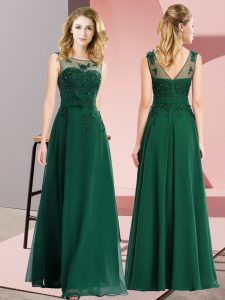 Empire Dama Dress for Quinceanera Dark Green Scoop Chiffon Sleeveless Floor Length Zipper