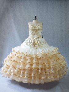 Champagne Sleeveless Embroidery and Ruffled Layers Floor Length Quinceanera Dress