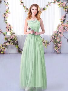Apple Green Empire Lace and Belt Court Dresses for Sweet 16 Side Zipper Tulle Sleeveless Floor Length