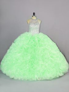 Shining Scoop Neckline Beading and Ruffles Quinceanera Gowns Sleeveless Lace Up