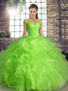 Lace Up Off The Shoulder Beading and Ruffles Sweet 16 Dress Organza Sleeveless