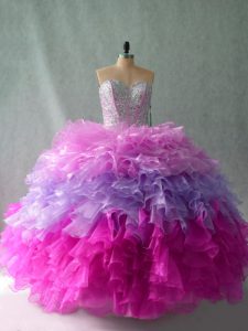 Free and Easy Multi-color Sweetheart Neckline Beading and Ruffles Quinceanera Gown Sleeveless Lace Up