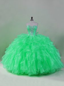 Affordable Beading and Ruffles Sweet 16 Quinceanera Dress Green Lace Up Sleeveless Floor Length