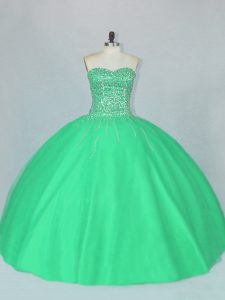 Simple Ball Gowns Ball Gown Prom Dress Green Sweetheart Tulle Sleeveless Floor Length Lace Up