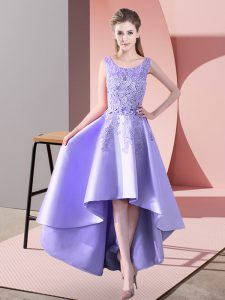 Best Selling Lavender Zipper Quinceanera Dama Dress Lace Sleeveless High Low