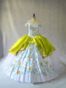 Excellent Yellow Green Sleeveless Embroidery and Ruffles Floor Length 15 Quinceanera Dress