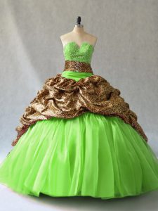 Excellent Sleeveless Organza and Printed Brush Train Lace Up Sweet 16 Dress for Sweet 16 and Quinceanera