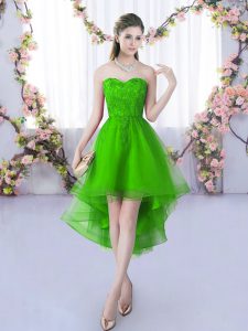 Great Sleeveless High Low Lace Lace Up Quinceanera Dama Dress with Green