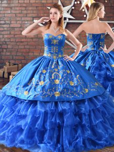 Satin and Organza Sleeveless Embroidery 15th Birthday Dress in Blue