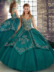 Hot Selling Teal Sleeveless Beading and Embroidery Floor Length Sweet 16 Quinceanera Dress