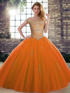 Decent Floor Length Ball Gowns Sleeveless Orange Red Quinceanera Dresses Lace Up