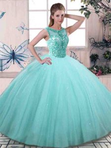 Nice Sleeveless Lace Up Floor Length Beading Quinceanera Gown