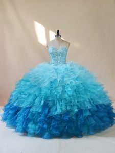 Affordable Multi-color Lace Up 15 Quinceanera Dress Beading and Ruffles Sleeveless Floor Length
