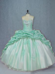 Suitable Apple Green 15th Birthday Dress Sweetheart Sleeveless Brush Train Lace Up