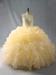 Adorable Gold Sleeveless Organza Zipper 15th Birthday Dress for Sweet 16 and Quinceanera