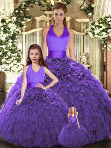 Purple Sleeveless Tulle Lace Up Sweet 16 Dress for Sweet 16 and Quinceanera