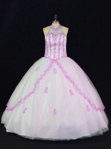 Fantastic Sleeveless Lace Up Floor Length Appliques Quince Ball Gowns