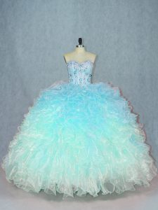 Hot Selling Sleeveless Organza Lace Up Quinceanera Gown in Multi-color with Beading and Ruffles