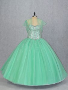 Fine Apple Green Sweetheart Neckline Beading 15th Birthday Dress Sleeveless Lace Up