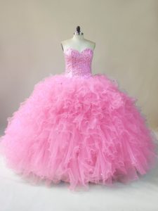 Hot Selling Sweetheart Sleeveless Lace Up Quinceanera Dresses Baby Pink Tulle