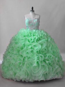 Brush Train Ball Gowns Quinceanera Gowns Sweetheart Fabric With Rolling Flowers Sleeveless Lace Up