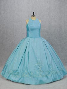 Blue Ball Gowns Embroidery Quinceanera Dress Taffeta Sleeveless Floor Length