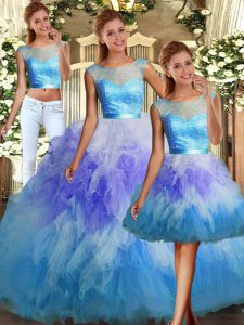 Sweet Floor Length Multi-color Quince Ball Gowns Scoop Sleeveless Backless