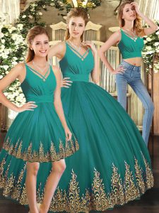 Charming Floor Length Three Pieces Sleeveless Turquoise Vestidos de Quinceanera Backless