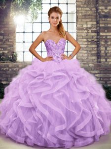 Fantastic Floor Length Ball Gowns Sleeveless Lavender Quince Ball Gowns Lace Up