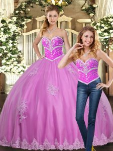Lilac Sleeveless Beading and Appliques Floor Length 15 Quinceanera Dress