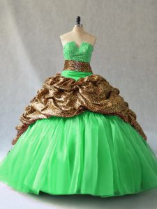 Latest Sleeveless Organza Lace Up Quinceanera Gown in with Beading and Pick Ups
