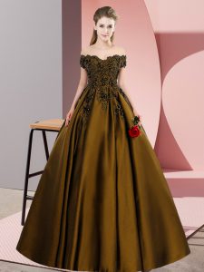 Brown Sleeveless Floor Length Lace Zipper 15th Birthday Dress