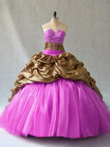 Eye-catching Beading and Pick Ups Quinceanera Gown Lilac Lace Up Sleeveless Brush Train