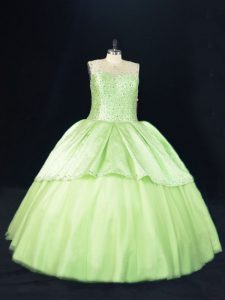 Trendy Sleeveless Floor Length Beading Lace Up Ball Gown Prom Dress with Yellow Green