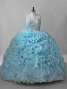Ball Gowns Sleeveless Baby Blue Quince Ball Gowns Brush Train Lace Up