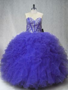 Custom Design Purple Sweetheart Lace Up Beading and Ruffles 15th Birthday Dress Sleeveless