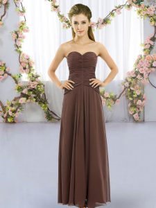 Best Brown Lace Up Court Dresses for Sweet 16 Ruching Sleeveless Floor Length