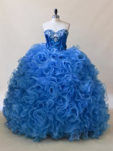 Delicate Floor Length Blue 15 Quinceanera Dress Sweetheart Sleeveless Lace Up