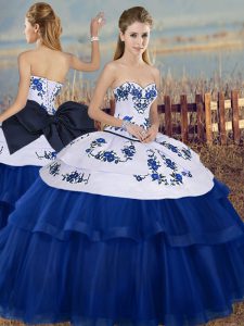 Discount Floor Length Royal Blue Sweet 16 Dresses Sweetheart Sleeveless Lace Up