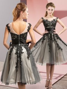 Admirable Black Sleeveless Beading and Lace Knee Length Dama Dress for Quinceanera