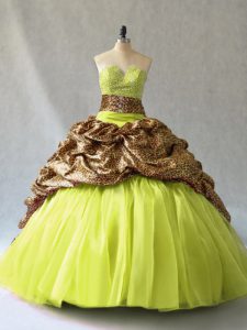 Yellow Green V-neck Neckline Beading Sweet 16 Quinceanera Dress Sleeveless Lace Up
