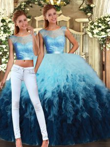 Discount Sleeveless Floor Length Lace and Ruffles Lace Up Sweet 16 Quinceanera Dress with Multi-color