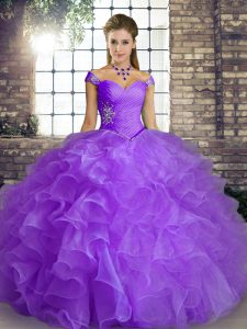 Ball Gowns 15 Quinceanera Dress Lavender Off The Shoulder Organza Sleeveless Floor Length Lace Up