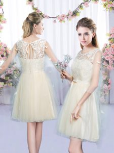 Champagne Scoop Lace Up Lace and Bowknot Vestidos de Damas Sleeveless