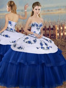 Royal Blue Sleeveless Embroidery Floor Length Ball Gown Prom Dress