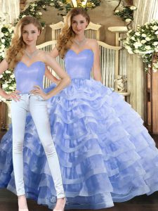 Low Price Lavender Lace Up Sweetheart Ruffled Layers 15 Quinceanera Dress Organza Sleeveless