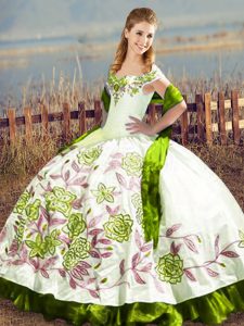 Hot Selling Ball Gowns Sweet 16 Dresses Olive Green Off The Shoulder Satin Sleeveless Floor Length Lace Up